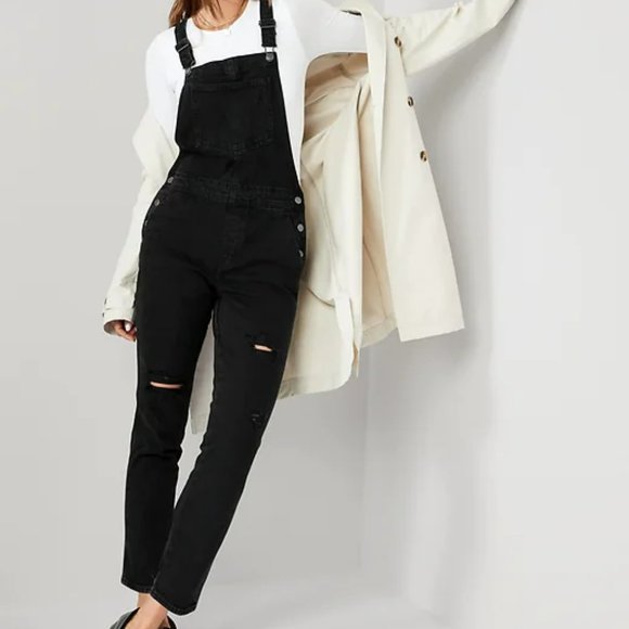 Straight Black-Wash Ripped Jean Overalls - Picture 2 of 6